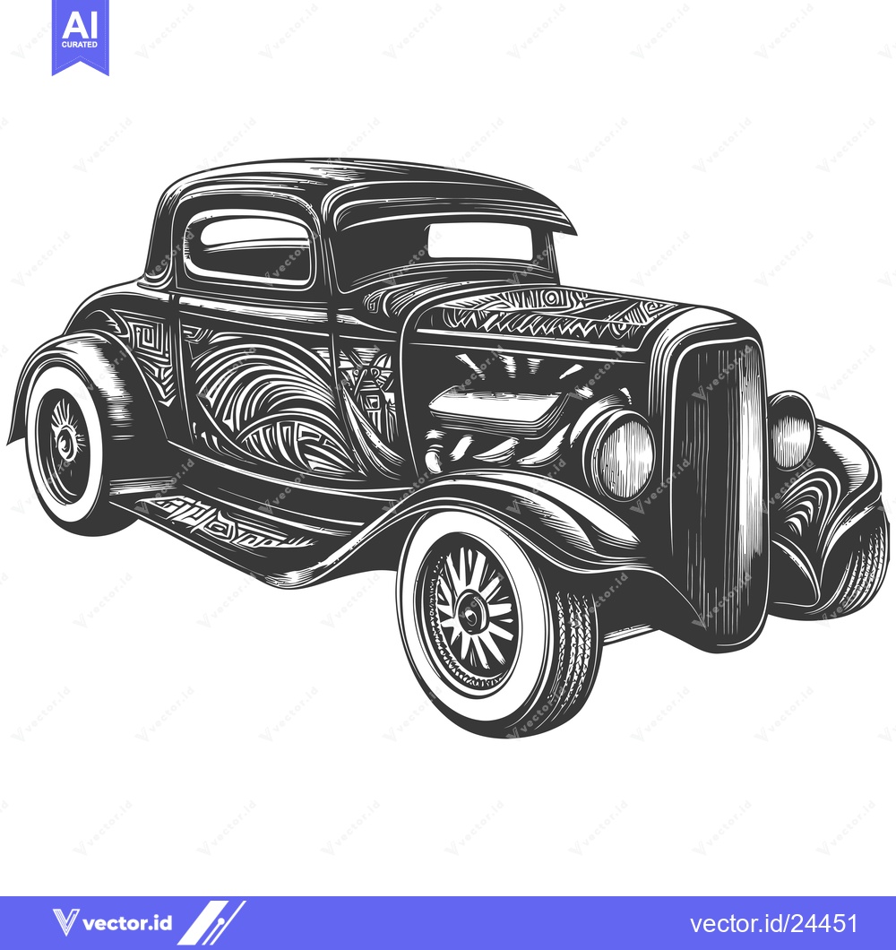 Premium Vector of Black and White Illustration of a Vintage Hot Rod