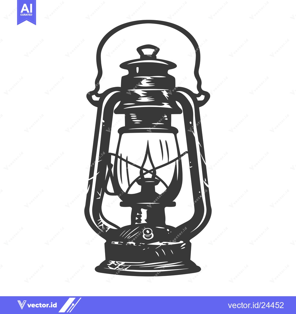 Premium Vector dari Black and white illustration of a vintage kerosene lantern