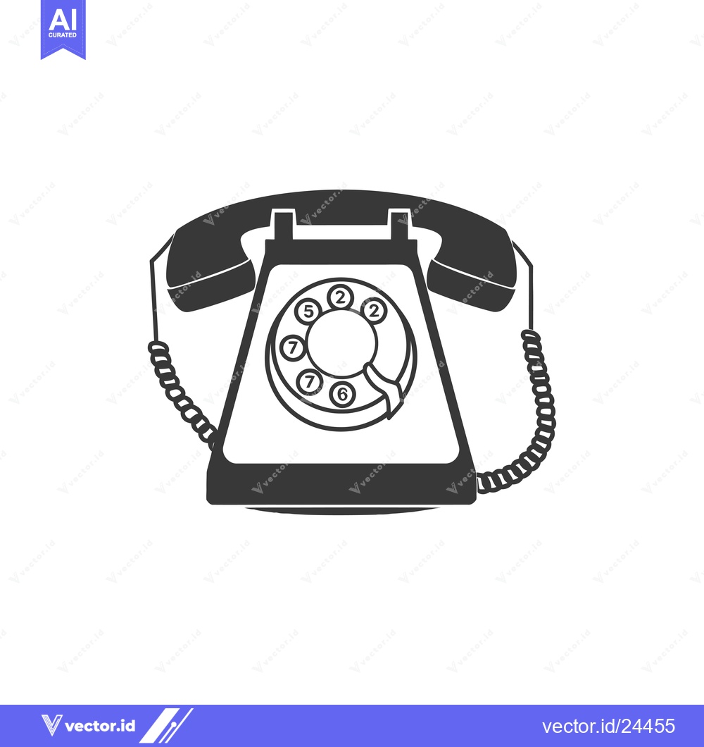 Premium Vector of Black and White Illustration of a Vintage Rotary Phone