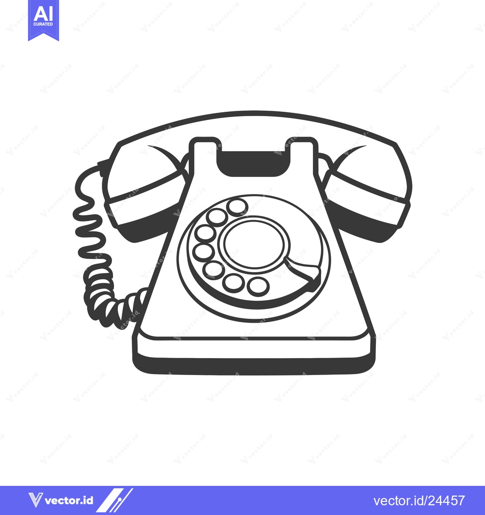 Premium Vector dari Black and White Illustration of a Vintage Rotary Phone