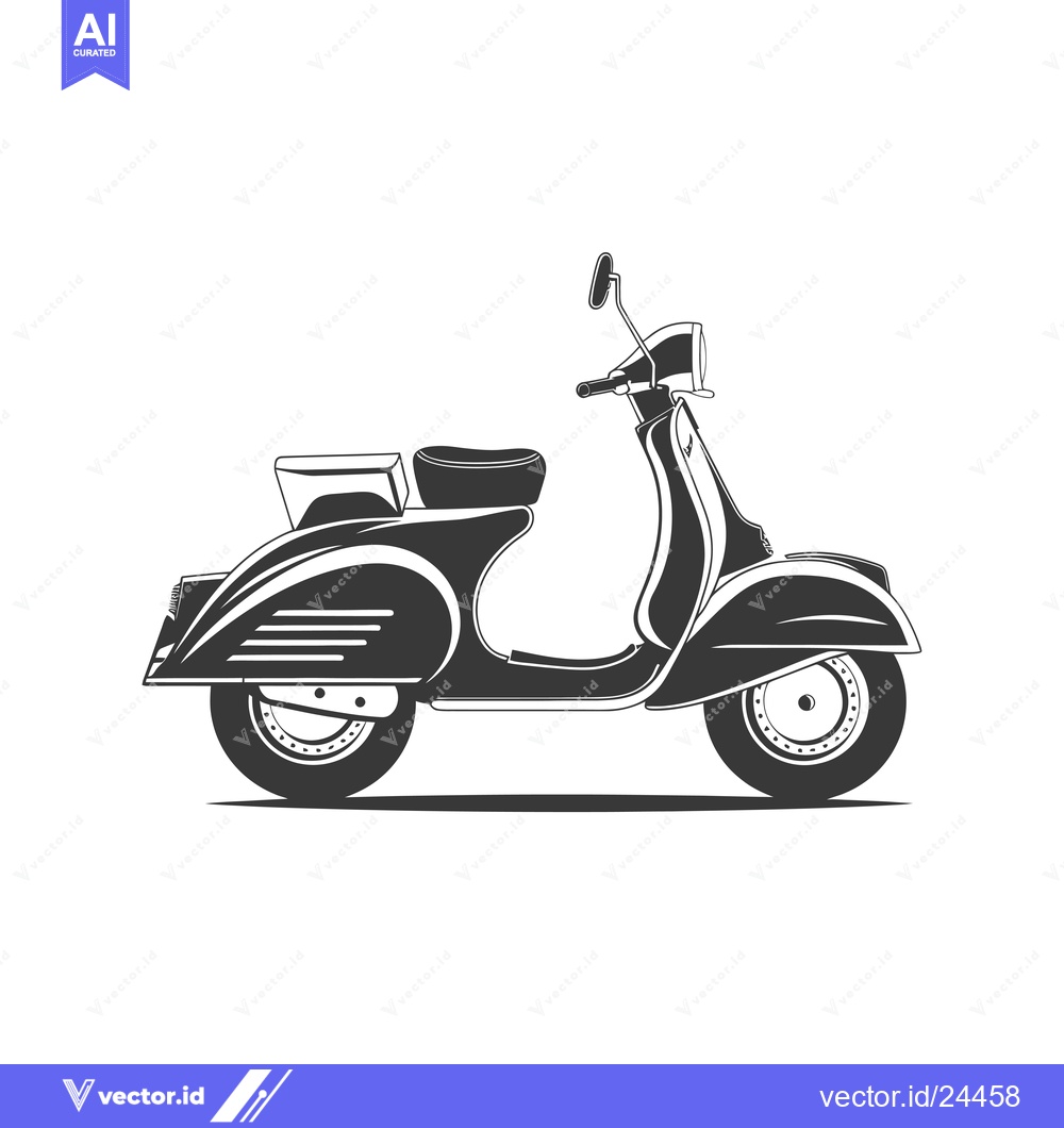 Premium Vector of Black and White Illustration of a Vintage Scooter