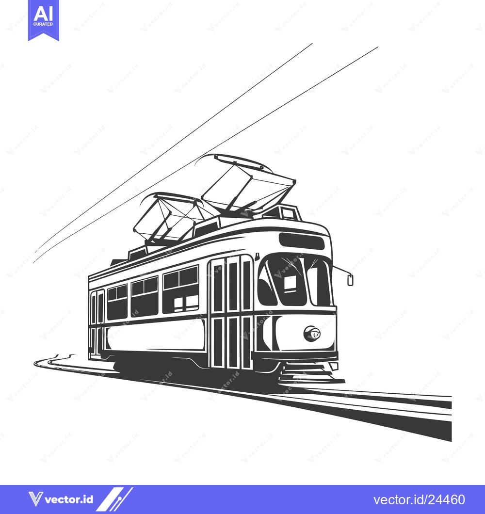 Premium Vector dari Black and White Illustration of a Vintage Tram Car