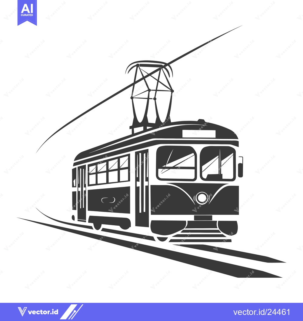 Premium Vector dari Black and white illustration of a vintage trolley on tracks
