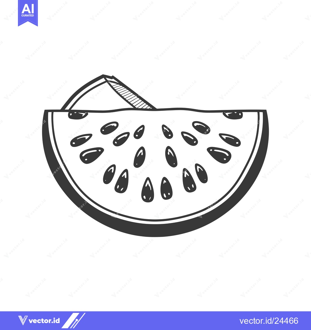 Premium Vector dari Black and White Illustration of a Watermelon Slice with Seeds