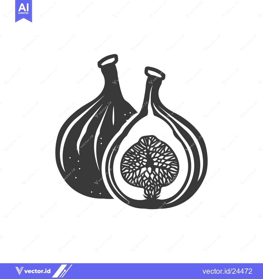 Premium Vector of Black and White Illustration of a Whole and Half Fig