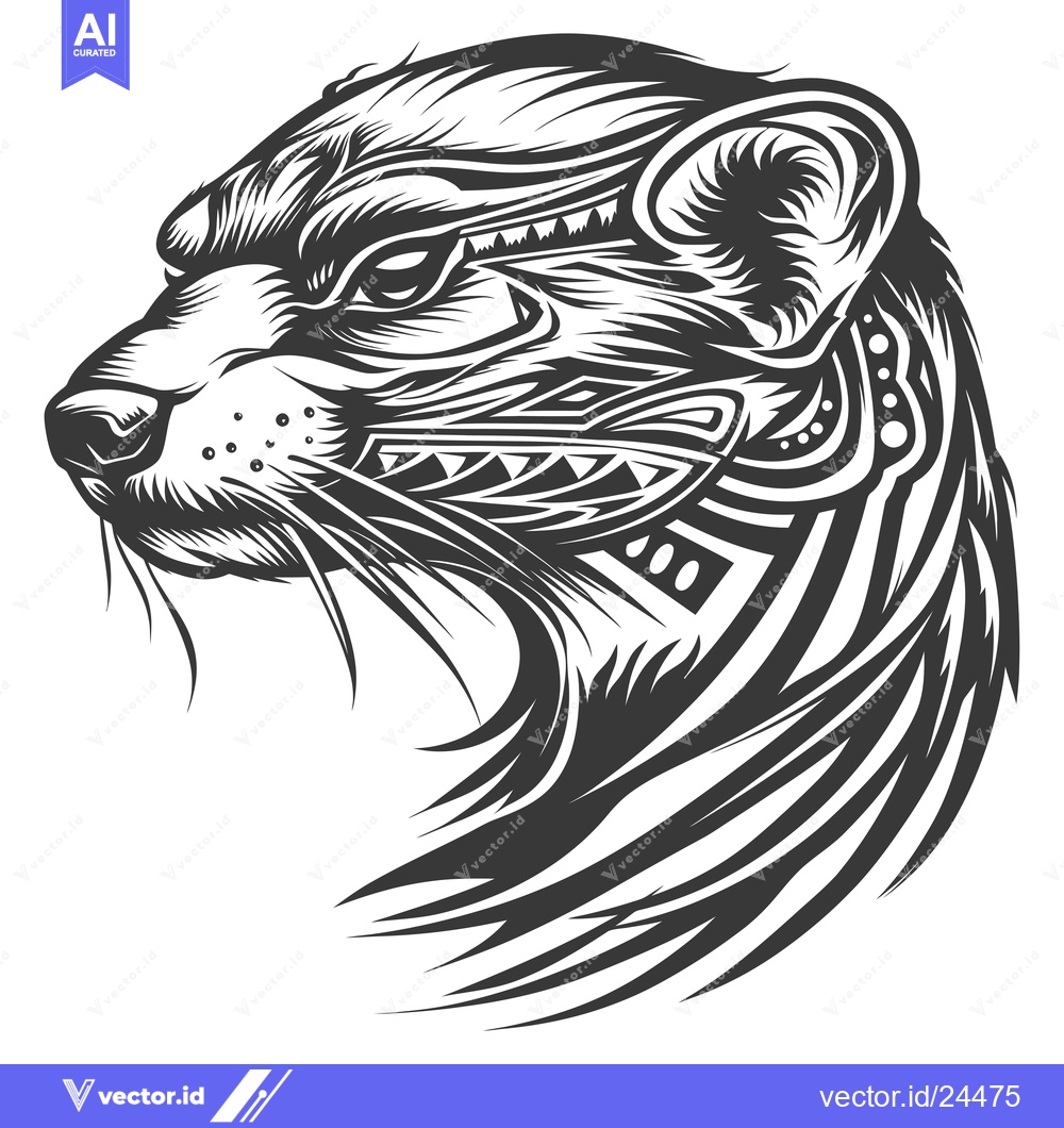 Premium Vector dari Black and White Illustration of a Wild Animal Head with Tribal Designs
