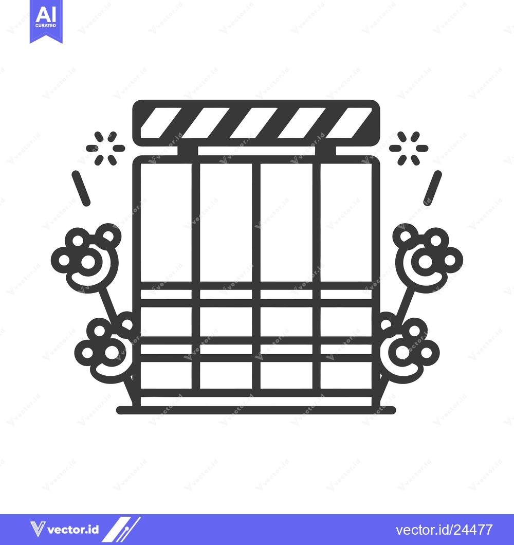 Premium Vector of Black and White Illustration of a Window with Flowers and Striped Cove