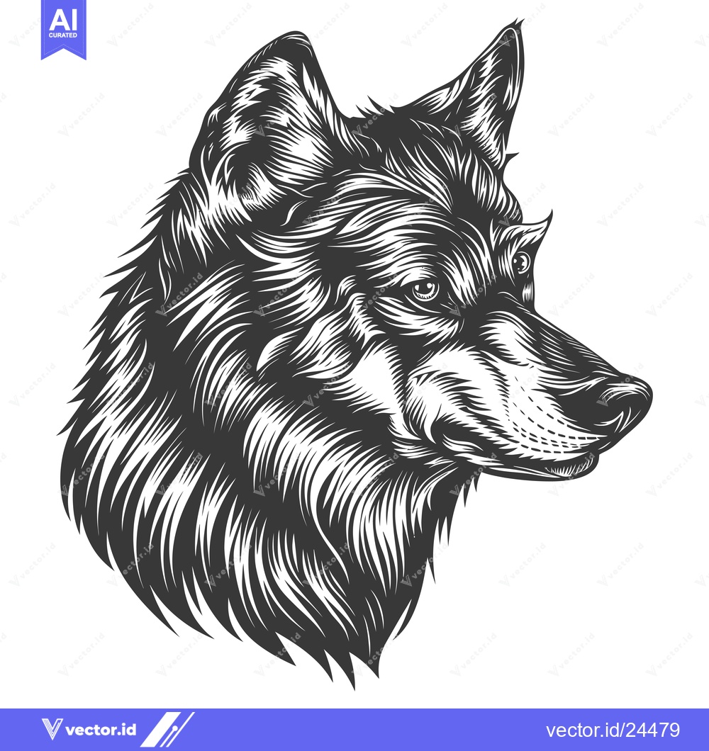 Premium Vector dari Black and White Illustration of a Wolf's Head in Profile