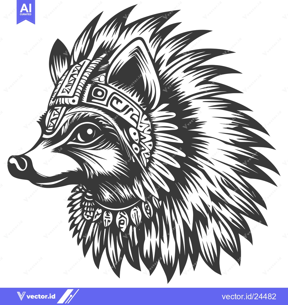 Premium Vector dari Black and White Illustration of a Wolf's Head with Tribal Design and F
