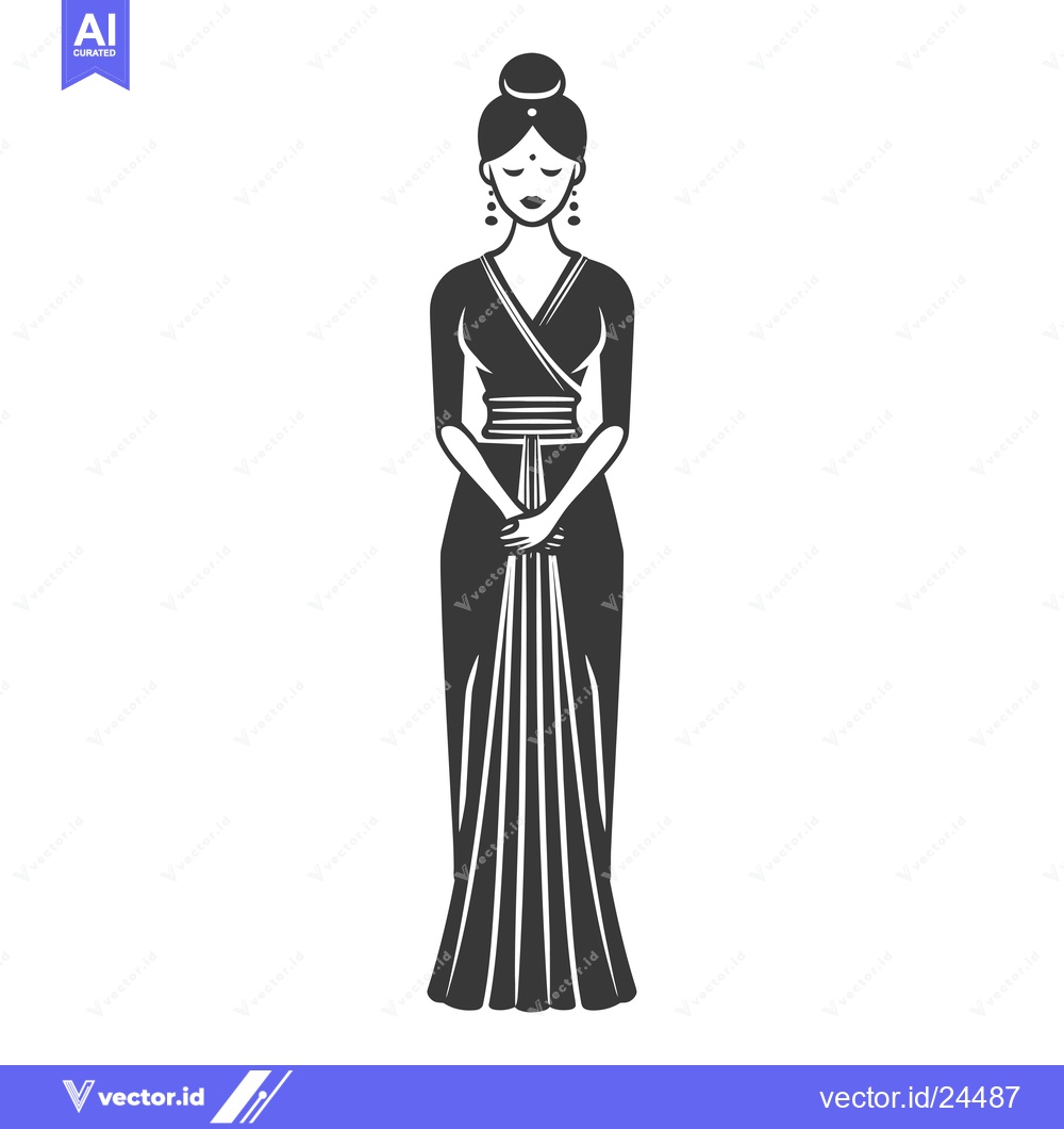 Premium Vector dari Black and white illustration of a woman in a traditional Indian sari