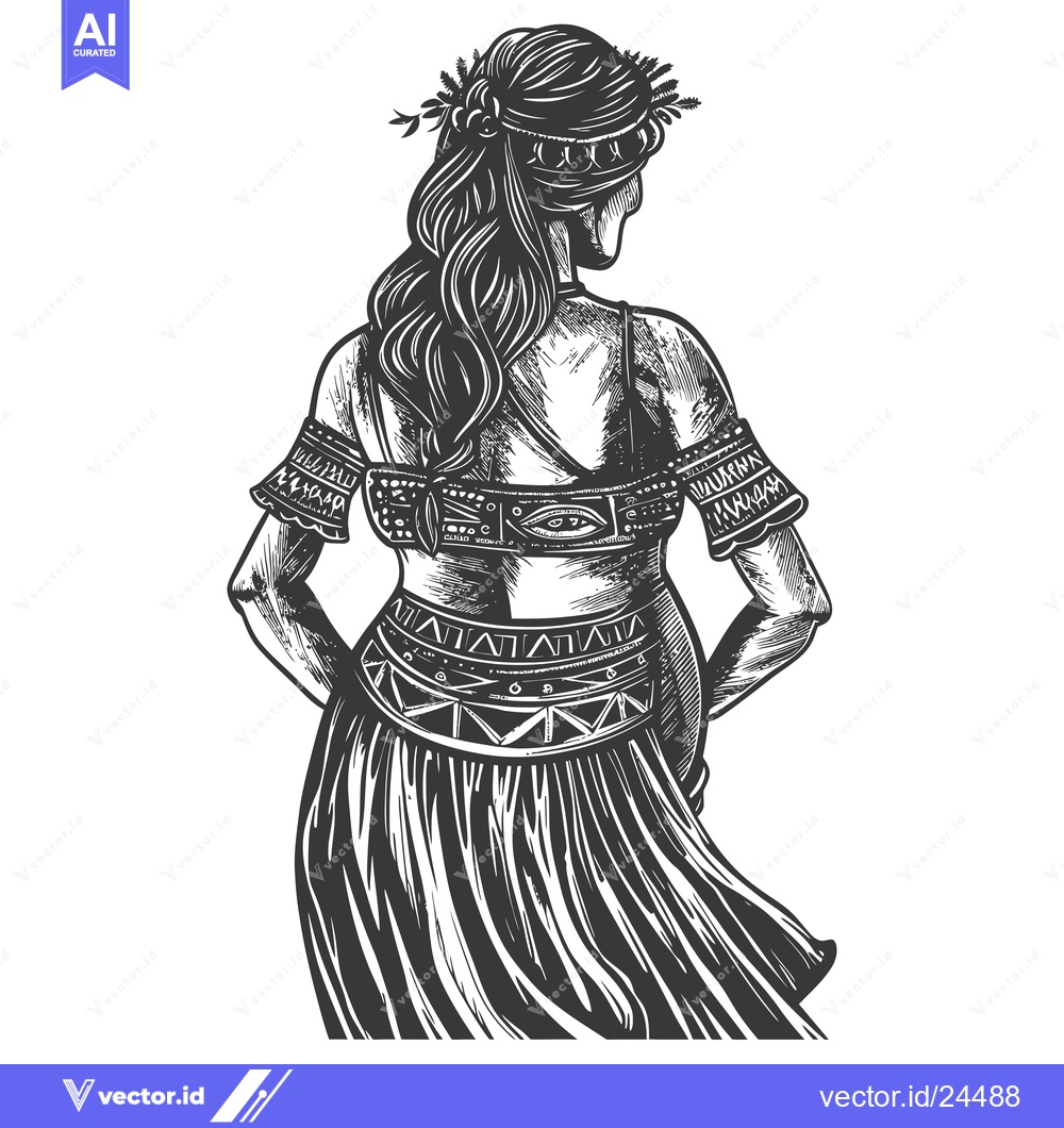 Premium Vector dari Black and White Illustration of a Woman in a Traditional Outfit