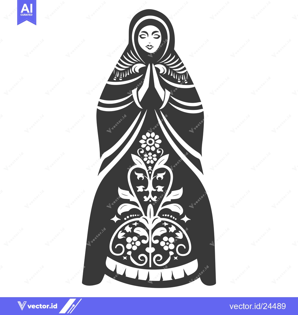 Premium Vector of Black and White Illustration of a Woman in a Traditional Russian Dress
