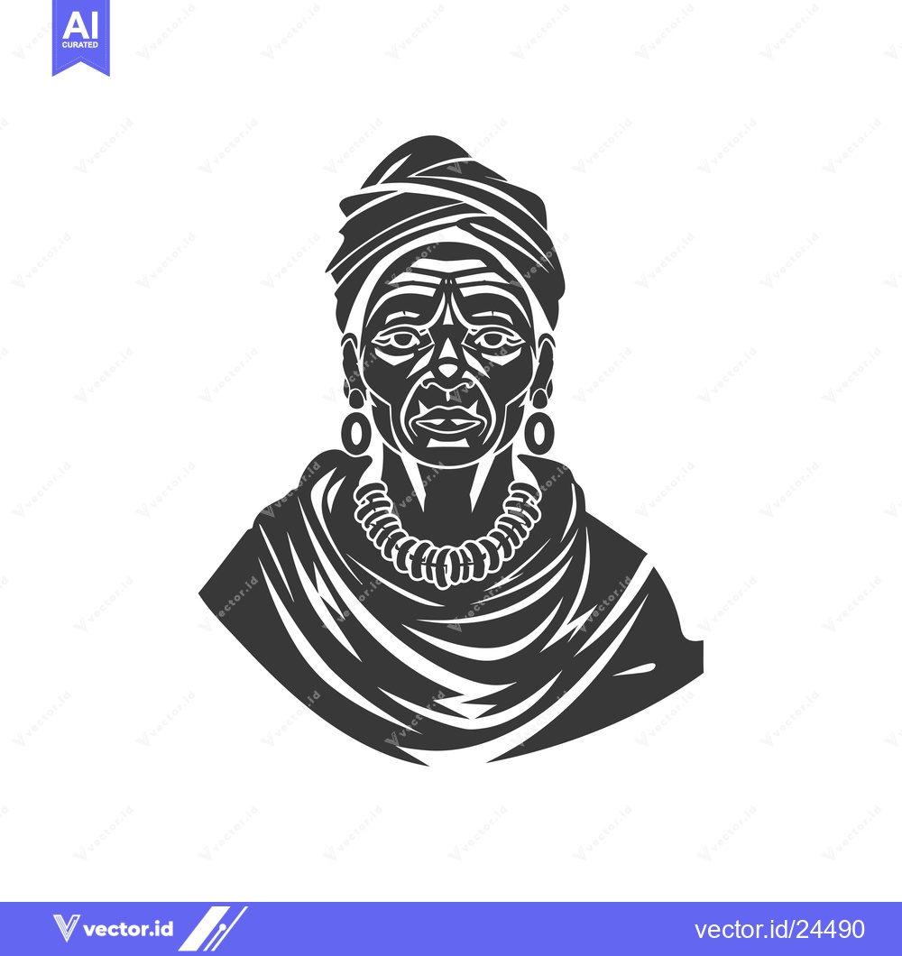 Premium Vector dari Black and White Illustration of a Woman in Traditional African Attire
