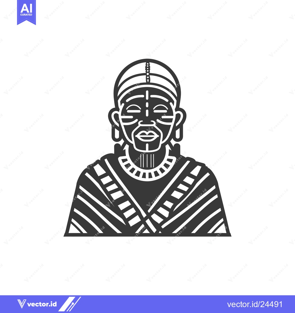Premium Vector of Black and White Illustration of a Woman in Traditional African Clothin