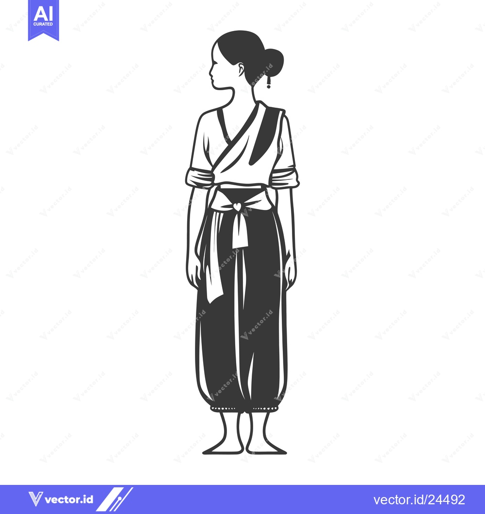 Premium Vector dari Black and White Illustration of a Woman in Traditional Asian Clothing
