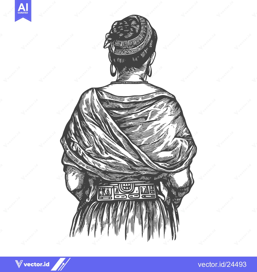 Premium Vector dari Black and White Illustration of a Woman in Traditional Clothing from B