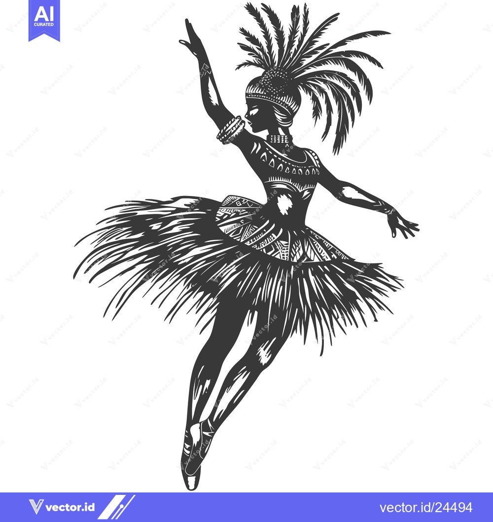 Premium Vector of Black and White Illustration of a Woman in Traditional Dress, Dancing