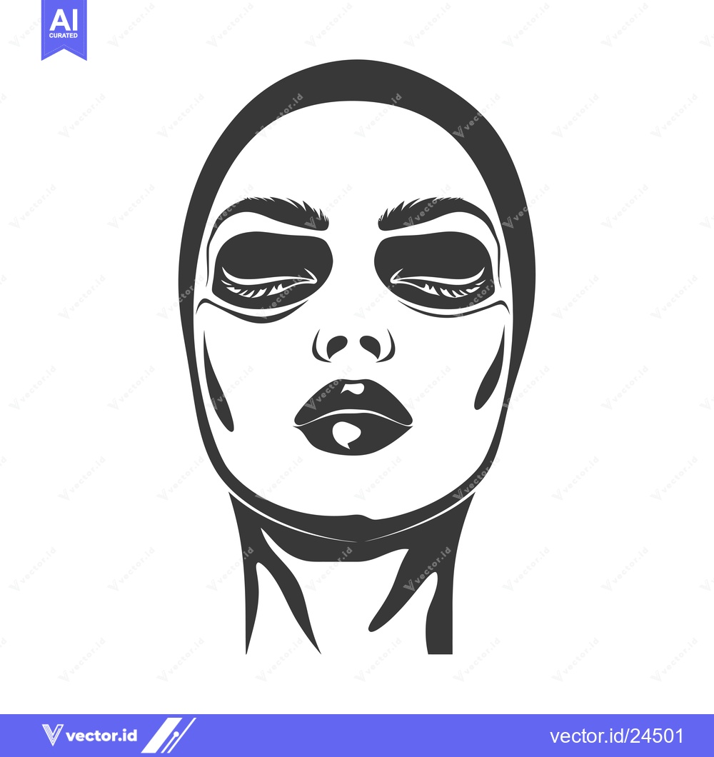 Premium Vector of Black and White Illustration of a Woman's Face with Eyes Closed