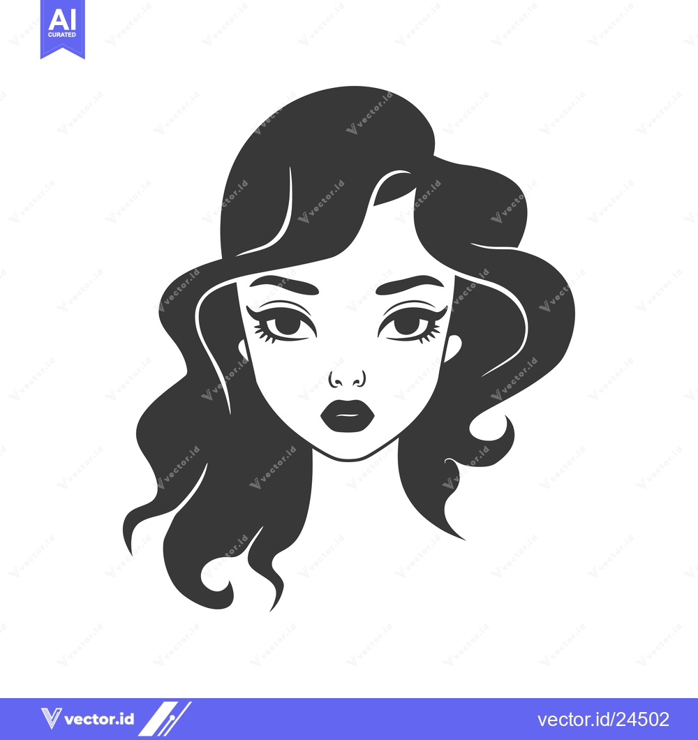 Premium Vector dari Black and White Illustration of a Woman's Face with Wavy Hair