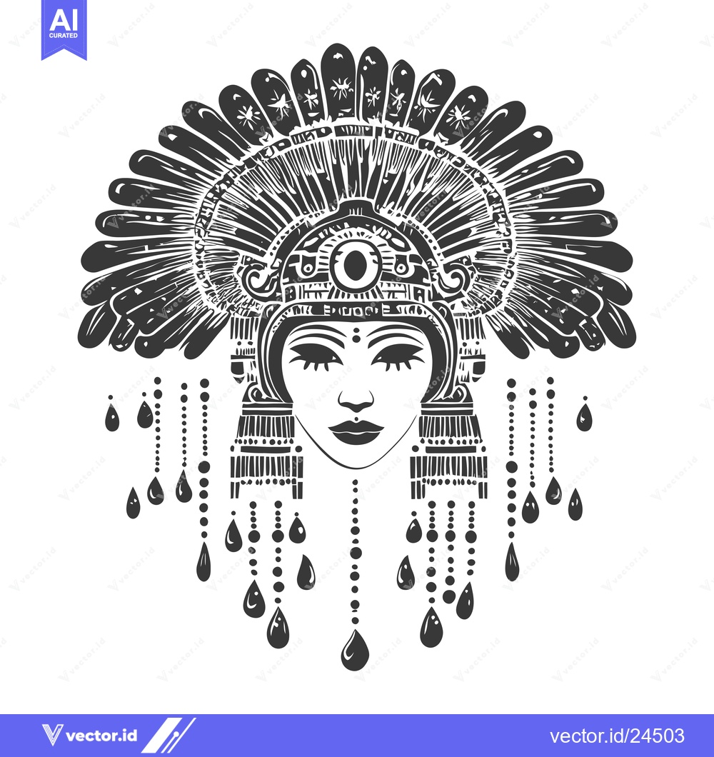 Premium Vector of Black and White Illustration of a Woman Wearing a Ceremonial Headpiece