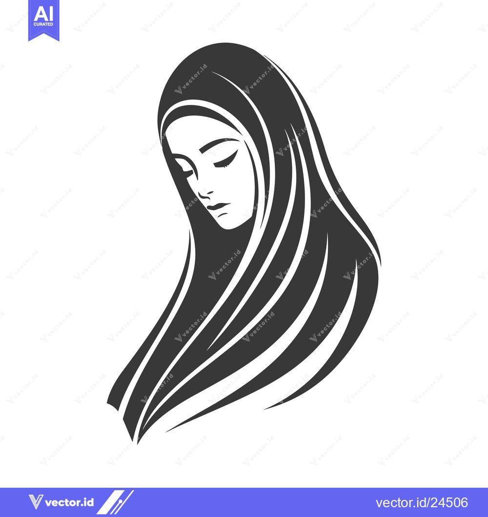 Premium Vector of Black and White Illustration of a Woman Wearing a Headscarf