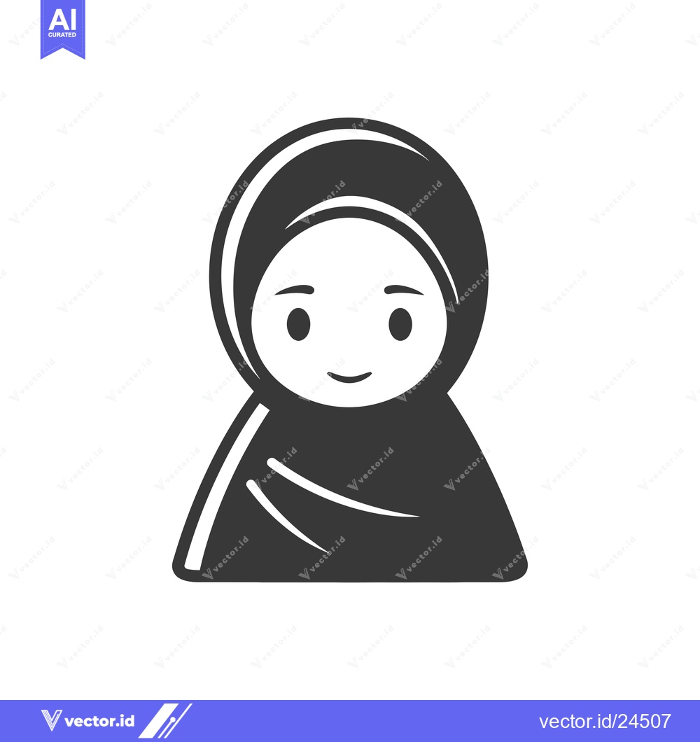 Premium Vector of Black and White Illustration of a Woman Wearing a Hijab