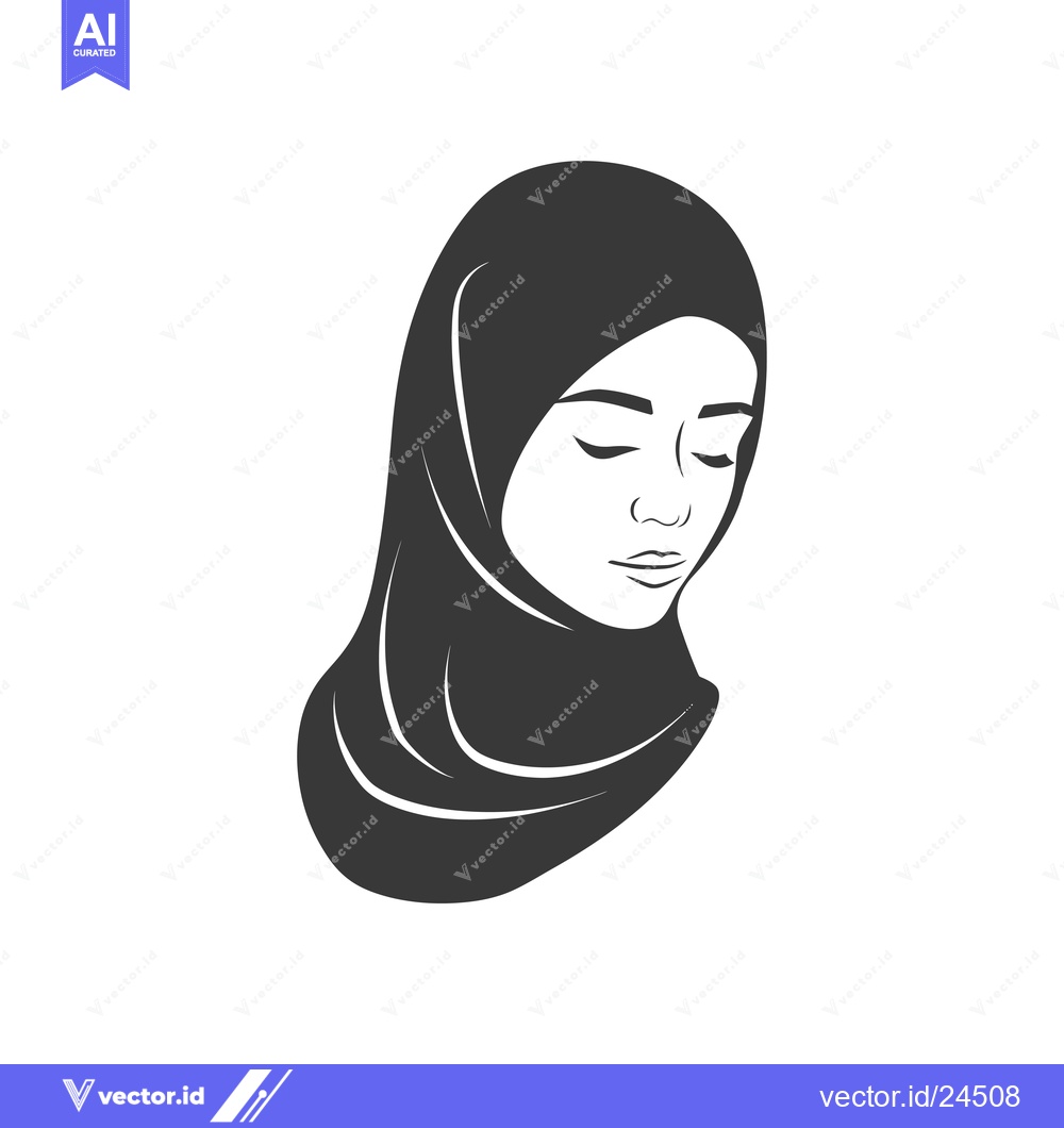 Premium Vector of Black and White Illustration of a Woman Wearing a Hijab