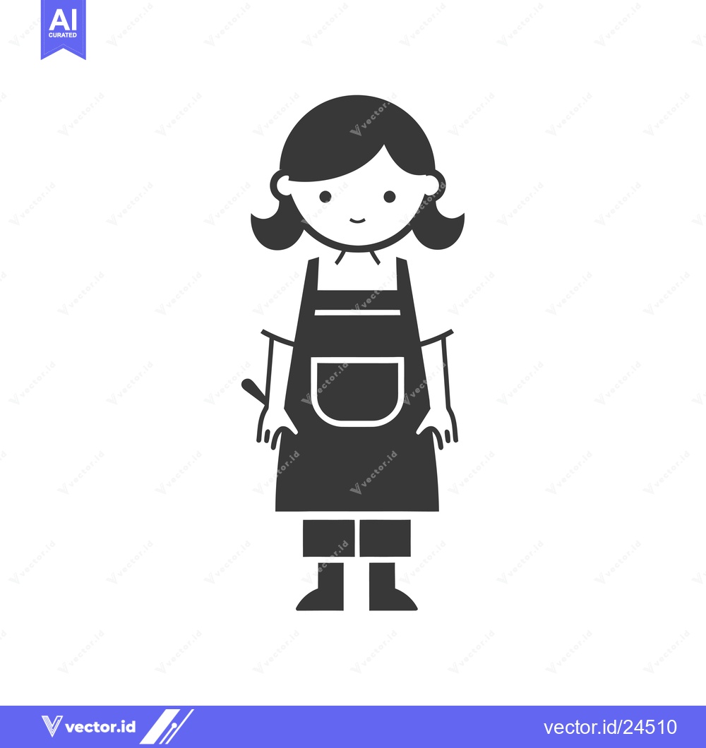 Premium Vector of Black and White Illustration of a Woman Wearing an Apron