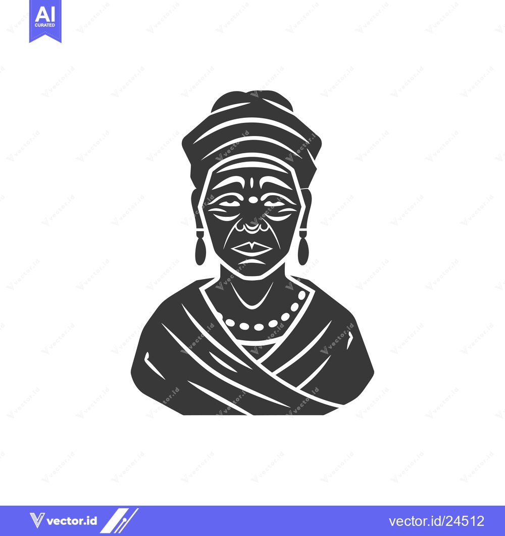 Premium Vector of Black and White Illustration of a Woman Wearing Traditional Clothing a