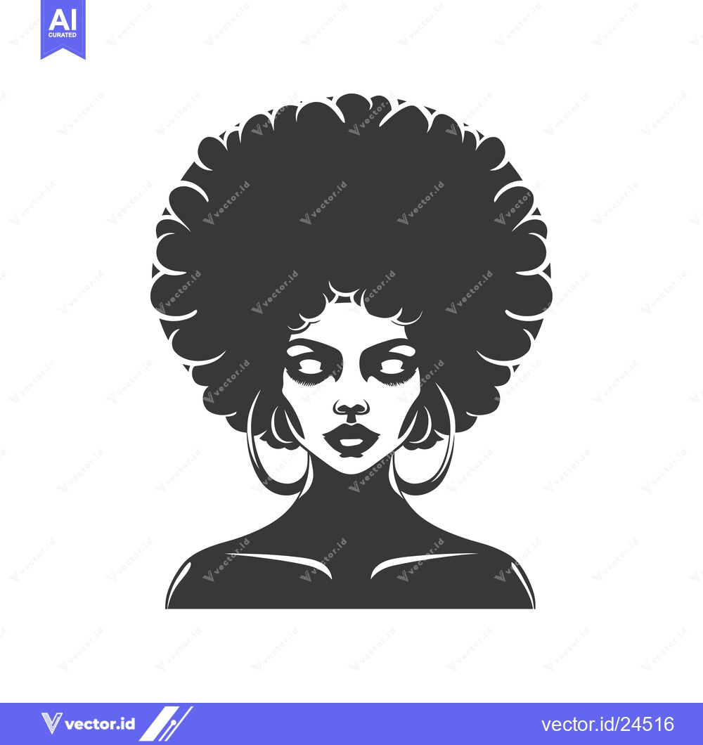 Premium Vector dari Black and White Illustration of a Woman with an Afro