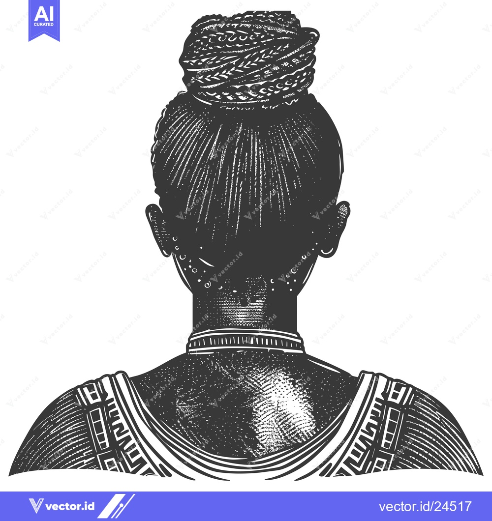 Premium Vector dari Black and White Illustration of a Woman with Braided Hair from the Bac