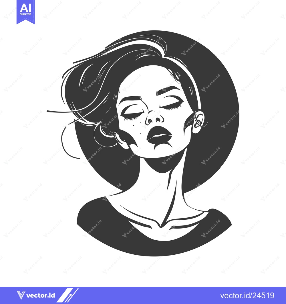Premium Vector of Black and White Illustration of a Woman with Closed Eyes