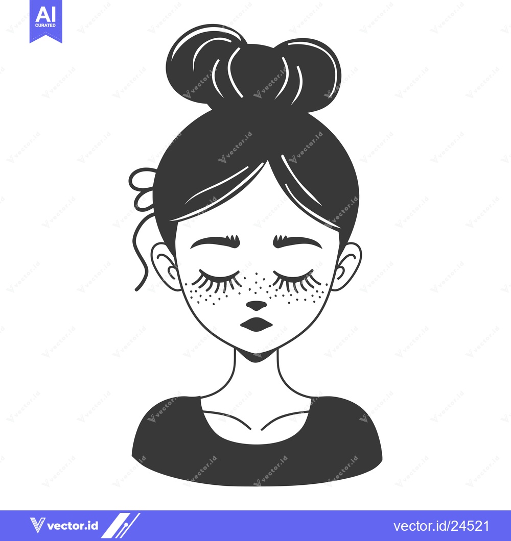 Premium Vector dari Black and White Illustration of a Woman with Closed Eyes and Freckles