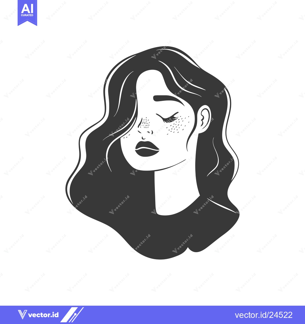 Premium Vector dari Black and White Illustration of a Woman with Freckles and Closed Eyes