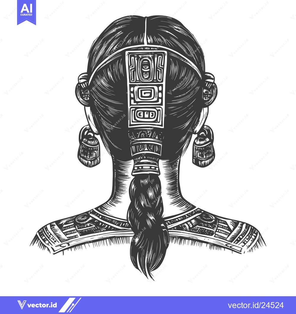 Premium Vector dari Black and White Illustration of a Woman with Intricate Hairstyle and J