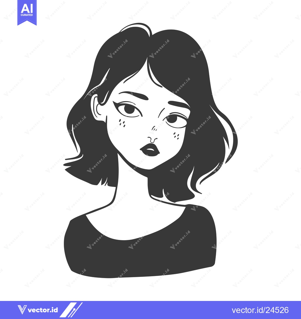 Premium Vector of Black and White Illustration of a Woman with Short Hair