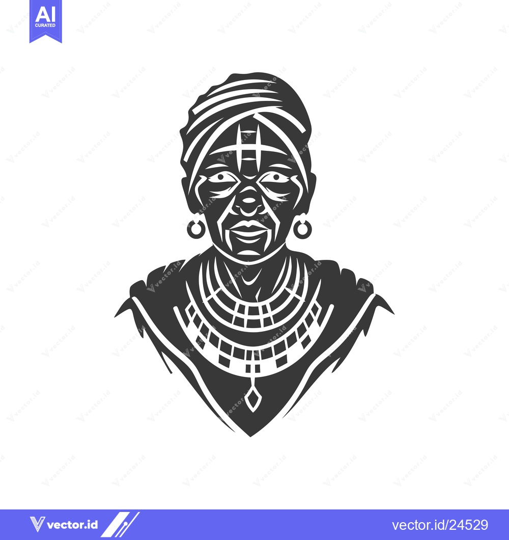 Premium Vector of Black and White Illustration of a Woman with Traditional African Attir