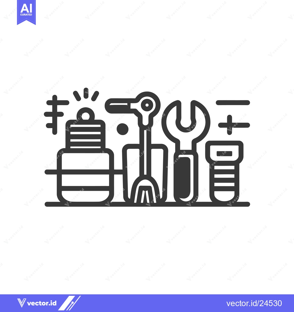 Premium Vector dari Black and White Illustration of a Wrench, Screwdriver, and Other Tools