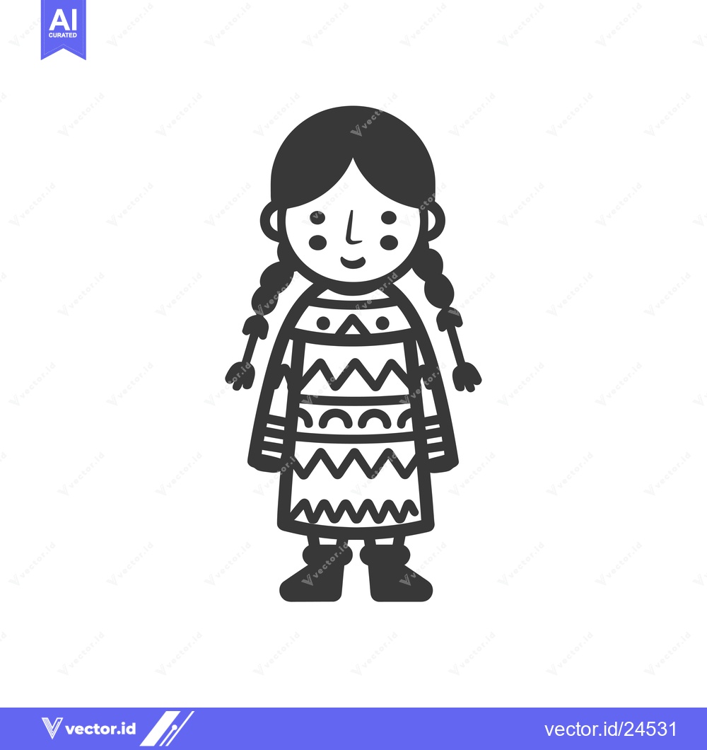 Premium Vector dari Black and white illustration of a young girl wearing a patterned dress