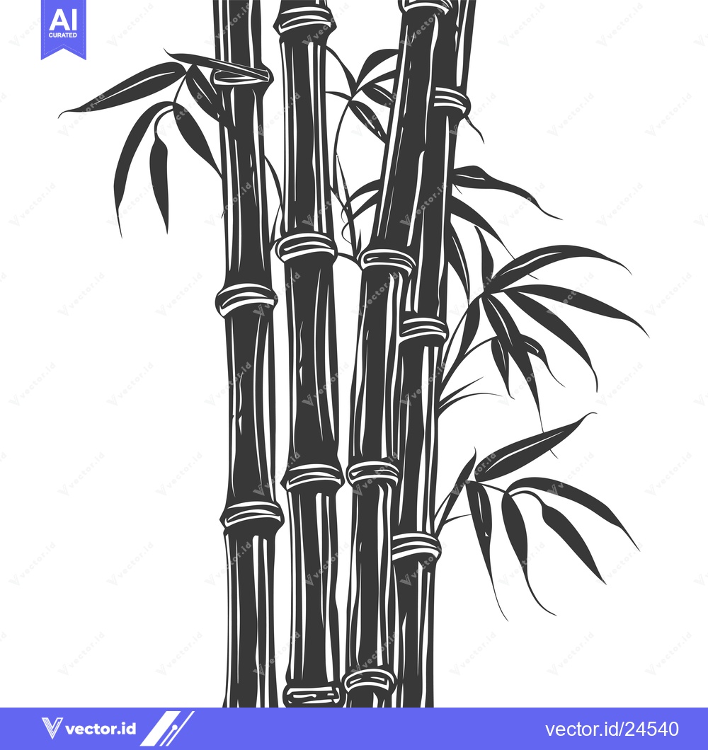 Premium Vector dari Black and White Illustration of Bamboo Stalks and Leaves
