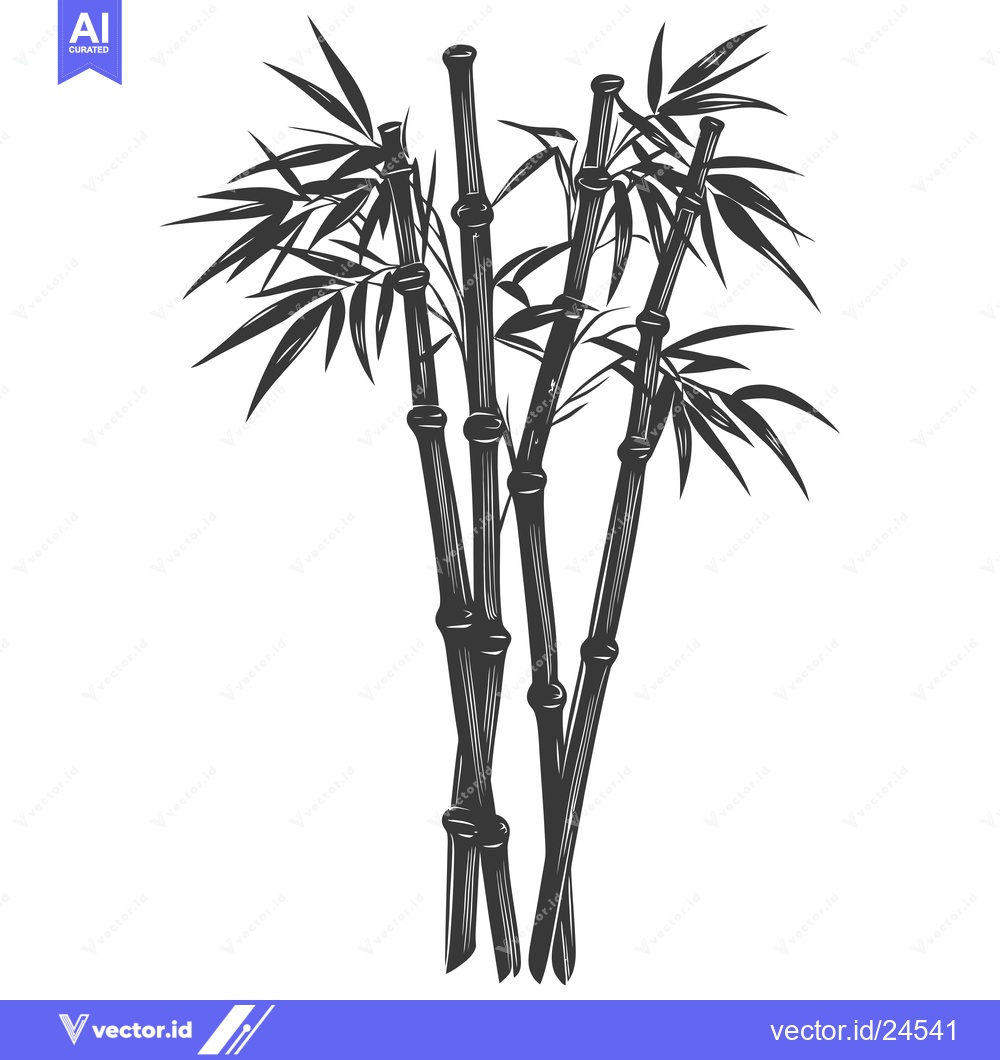 Premium Vector dari Black and White Illustration of Bamboo Stalks with Leaves