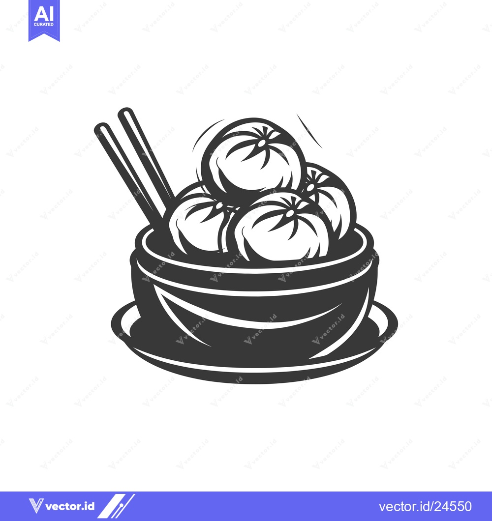 Premium Vector of Black and White Illustration of Dumplings in a Bowl with Chopsticks