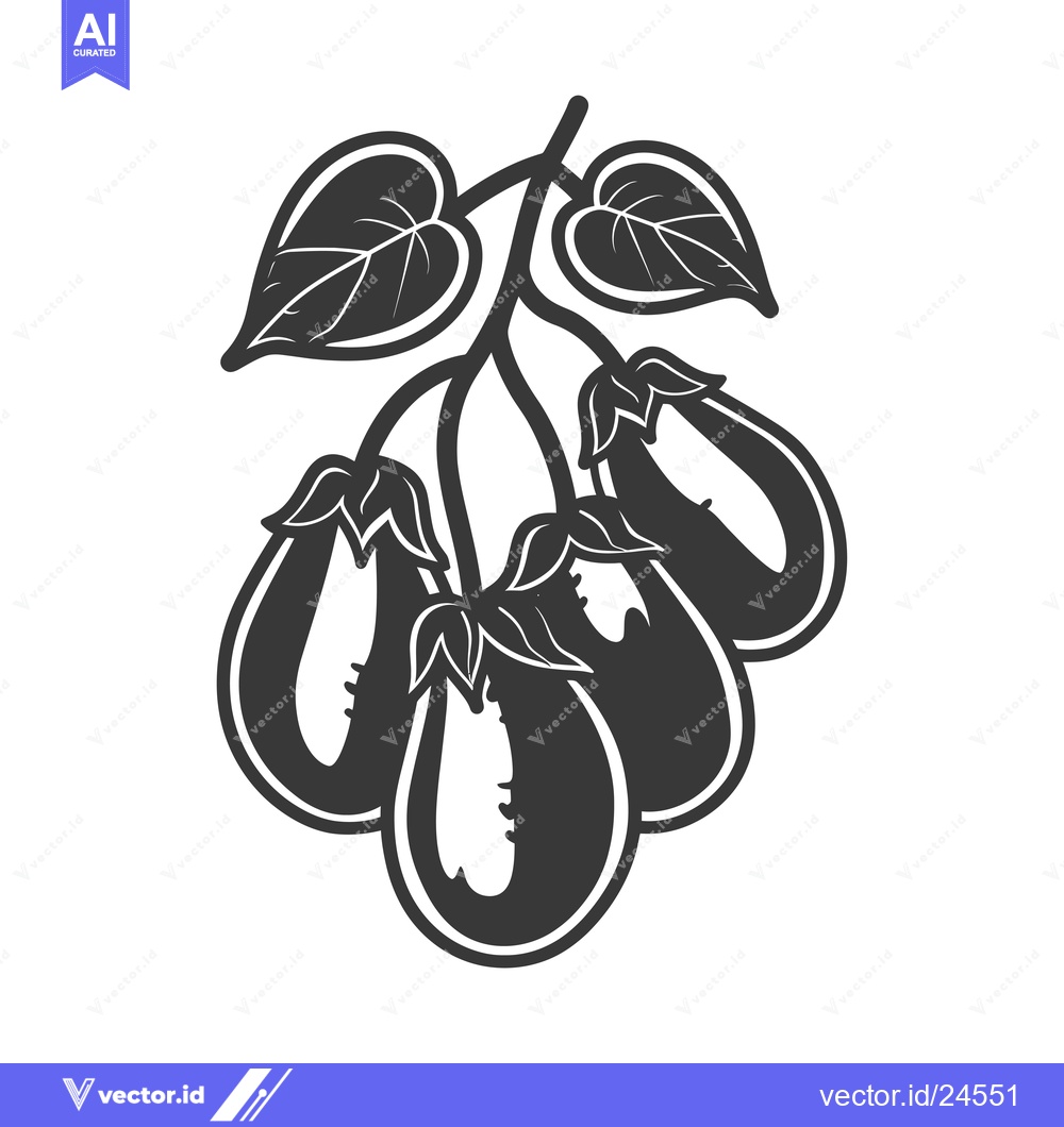 Premium Vector dari Black and White Illustration of Eggplants on a Branch