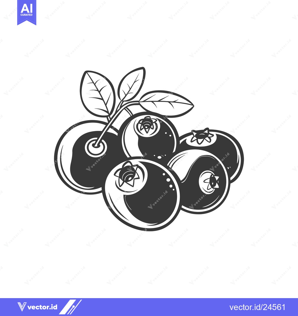 Premium Vector dari Black and White Illustration of Four Blueberries and Leaves
