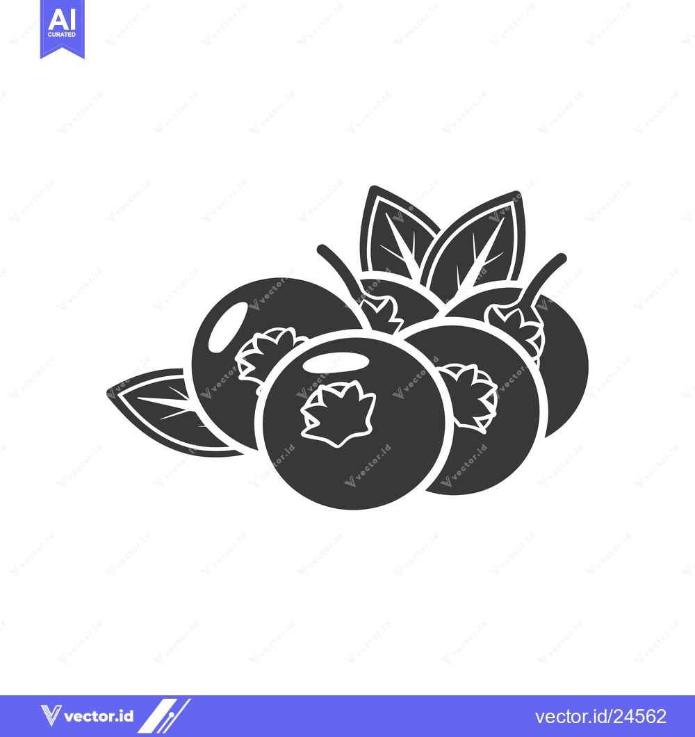 Premium Vector dari Black and White Illustration of Four Blueberries with Leaves