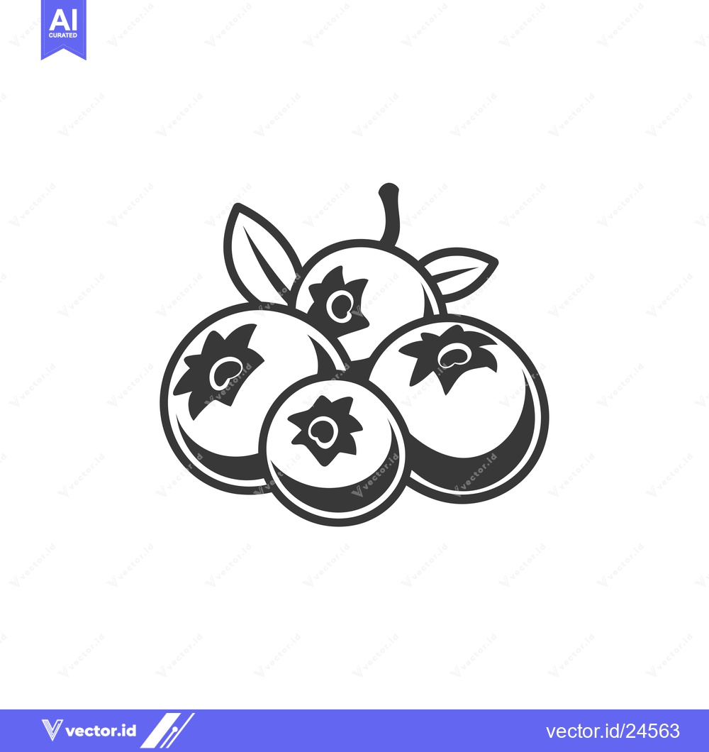 Premium Vector dari Black and White Illustration of Four Blueberries with Leaves