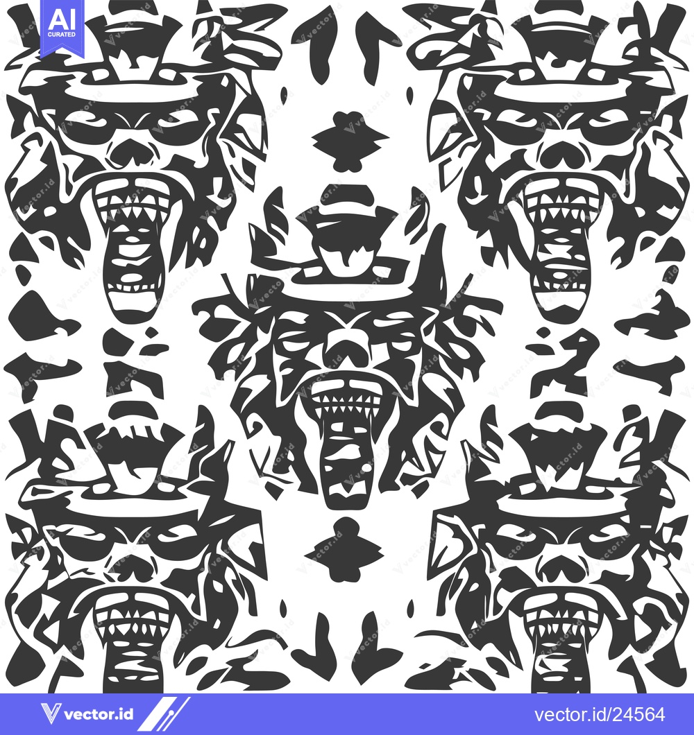 Premium Vector of Black and White Illustration of Four Ferocious Growling Creatures