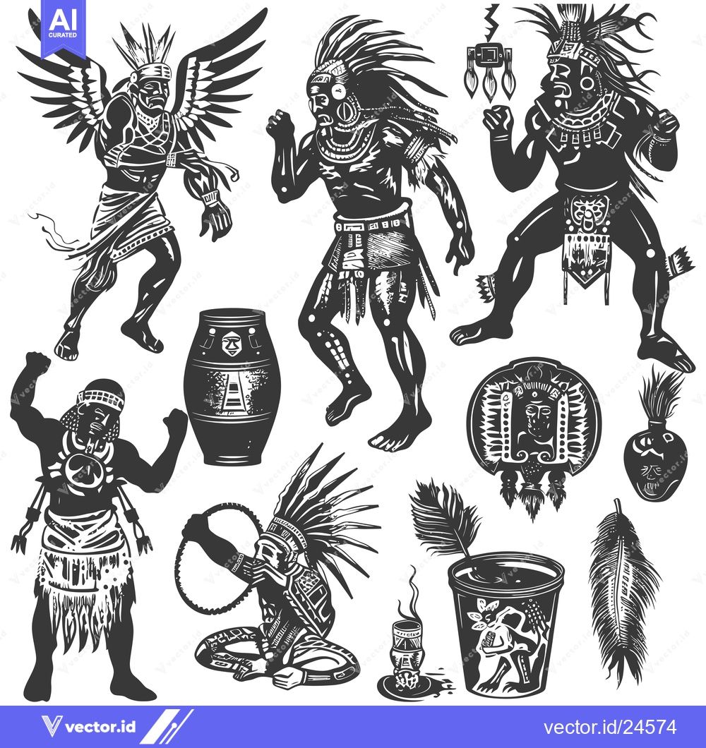 Premium Vector dari Black and White Illustration of Indigenous American Figures and Symbol