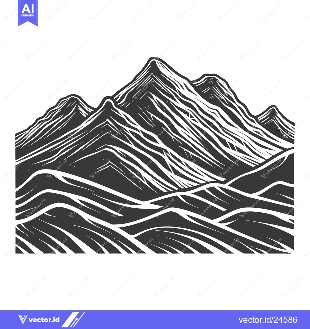 Premium Vector dari Black and White Illustration of Mountain Peaks