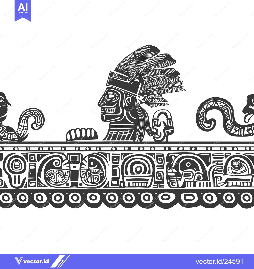 Premium Vector of Black and White Illustration of Native American Figure with Geometric